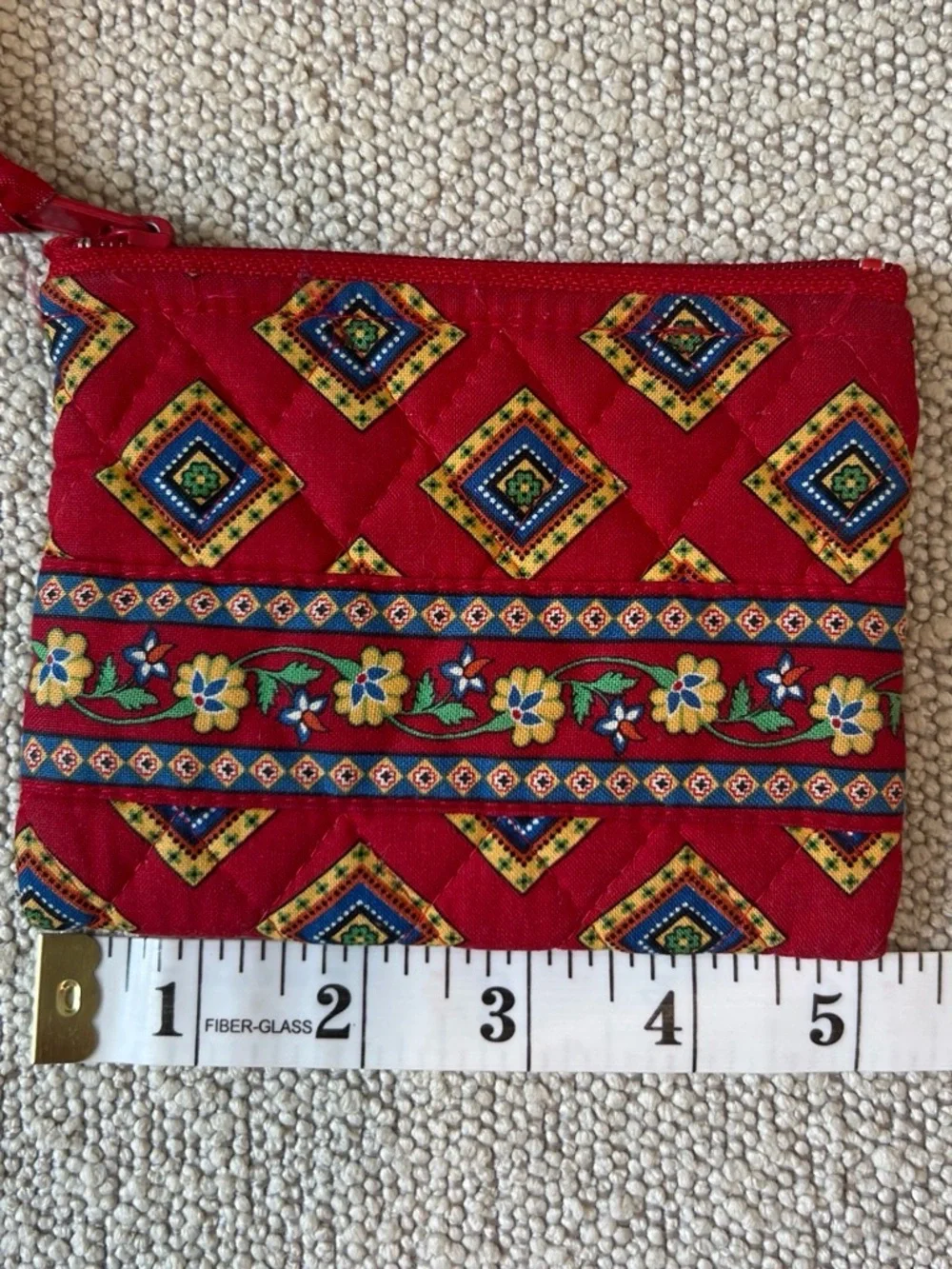 Vera Bradley Rare Retired Red Quilted Cosmetic Pouch with Diamond Print
